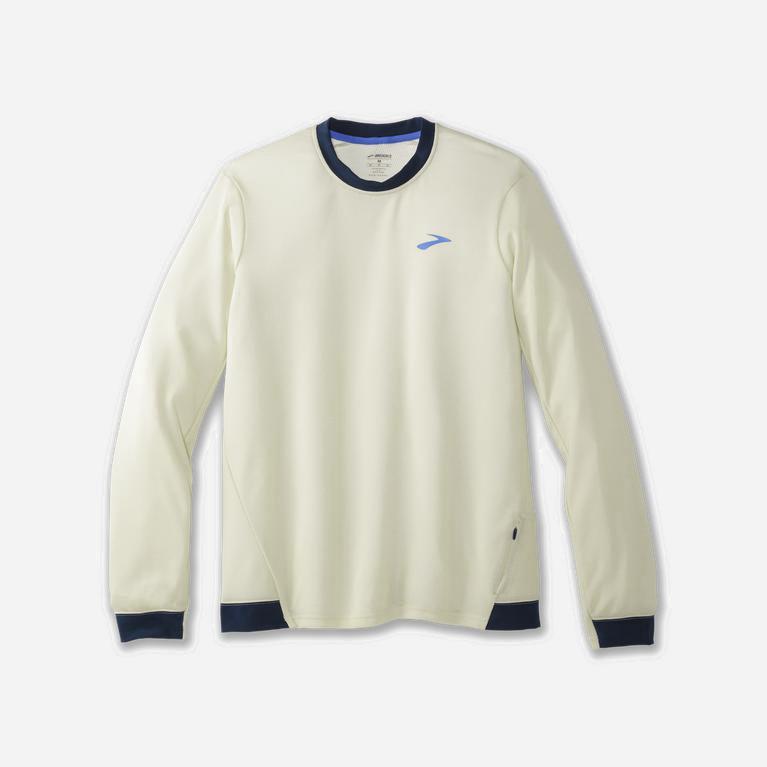 Brooks Run Within Crew NZ - Men's Long Sleeve Running Shirt - Honeydew/Indigo Rush/Beige (29541-UHSG